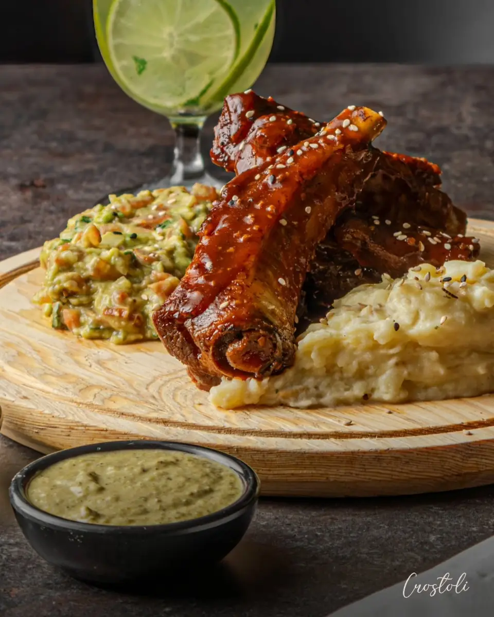 Costillas con puré y guacamole